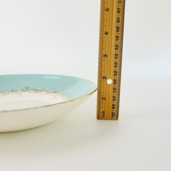 Lifetime China Homer Laughlin Soup Bowl Gold Crown Aqua Boarder Gold Scrolls MCM - Picture 10 of 13